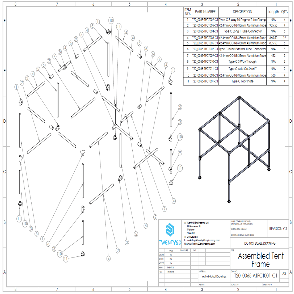 A CAD drawing of a steel tent frame