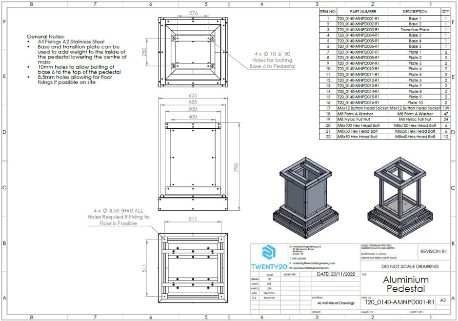 A CAD drawing showing the design of a pillar.